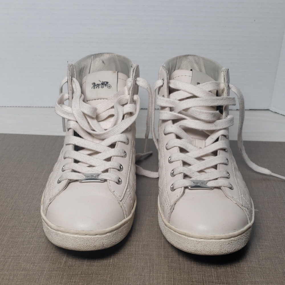 Coach Leather Ivory High Top Sneaker - SZ 6.5 - Picture 2 of 8